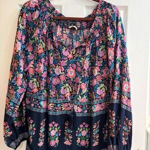 Easel Floral Boho Blouse - Pink and Blue